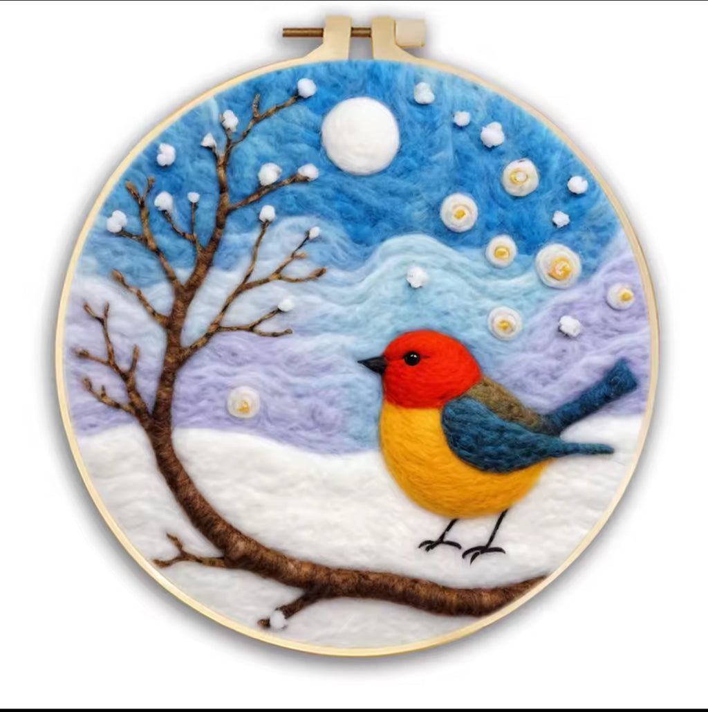 Christmas Needle Felting Hoop Art – Handmade Wool Christmas Decor – Santa, Snowman & Winter Scenes