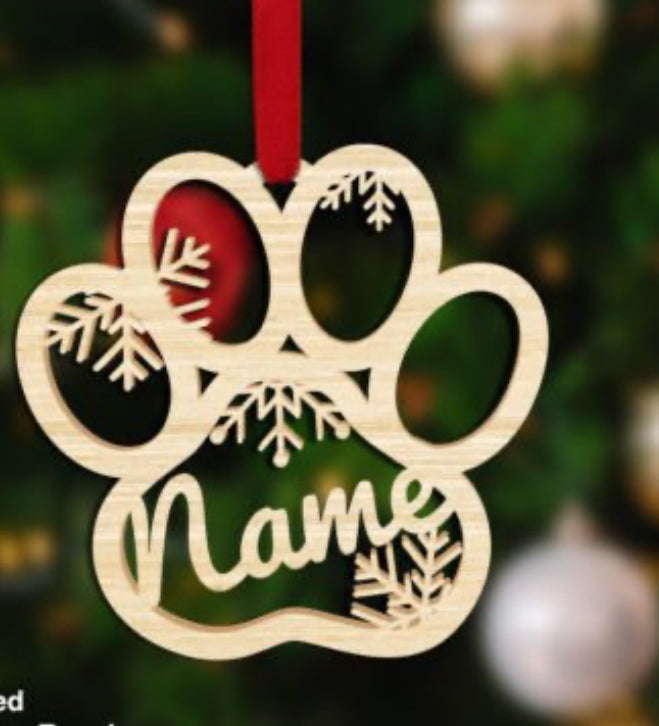Personalised Pet Paw Christmas Decoration | Memorial Angel Bauble | Custom Wooden Dog or Cat Ornament