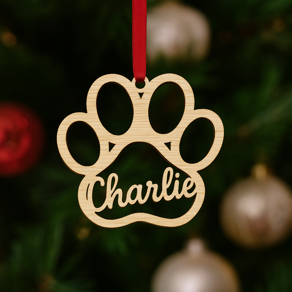 Personalised Pet Paw Christmas Decoration | Memorial Angel Bauble | Custom Wooden Dog or Cat Ornament