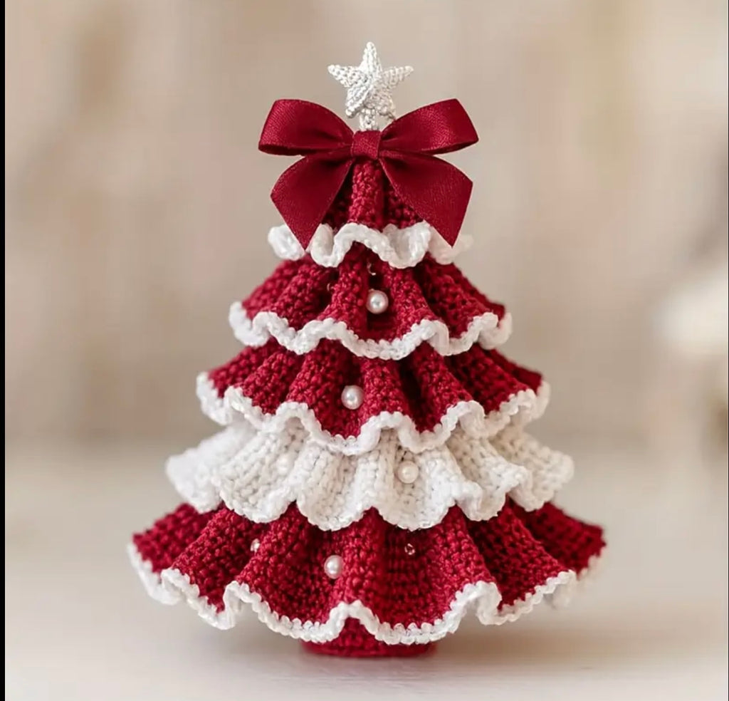 DIY Crochet Christmas Tree Kit – Handmade Holiday Decoration Craft Kit with Pattern, Yarn & Embellishments