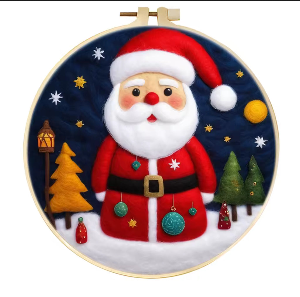 Christmas Needle Felting Hoop Art – Handmade Wool Christmas Decor – Santa, Snowman & Winter Scenes