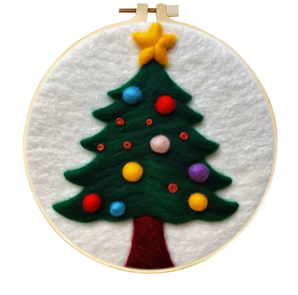 Christmas Needle Felting Hoop Art – Handmade Wool Christmas Decor – Santa, Snowman & Winter Scenes