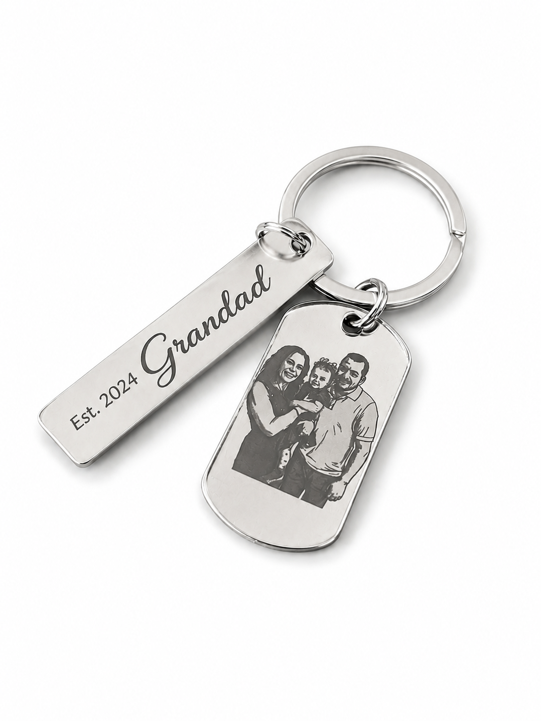 Father's Day Personalised Photo Keyring for Grandad – Custom Engraved Family Picture Gift from Grandchildren