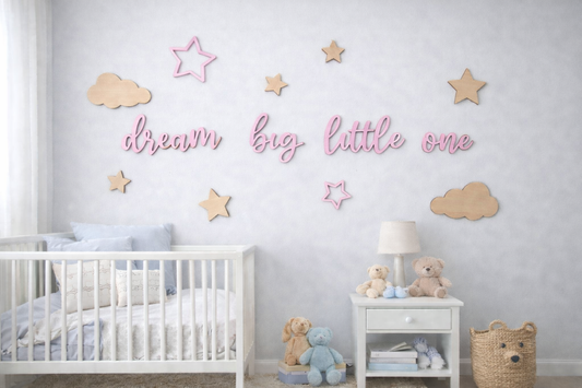 Dream Big Little One Wooden Wall Quote – Nursery Wall Decor Set