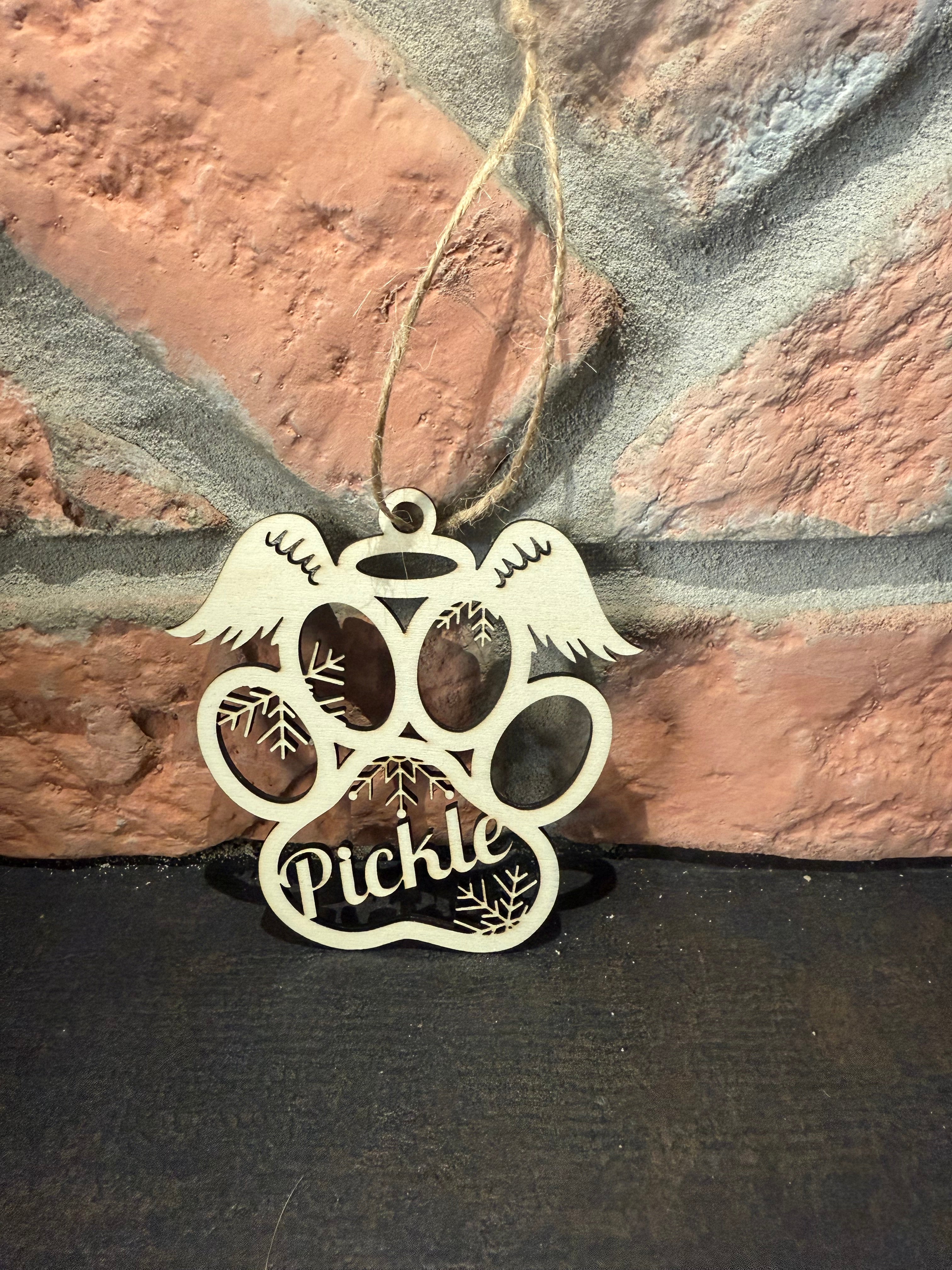 Personalised Pet Paw Christmas Decoration | Memorial Angel Bauble | Custom Wooden Dog or Cat Ornament