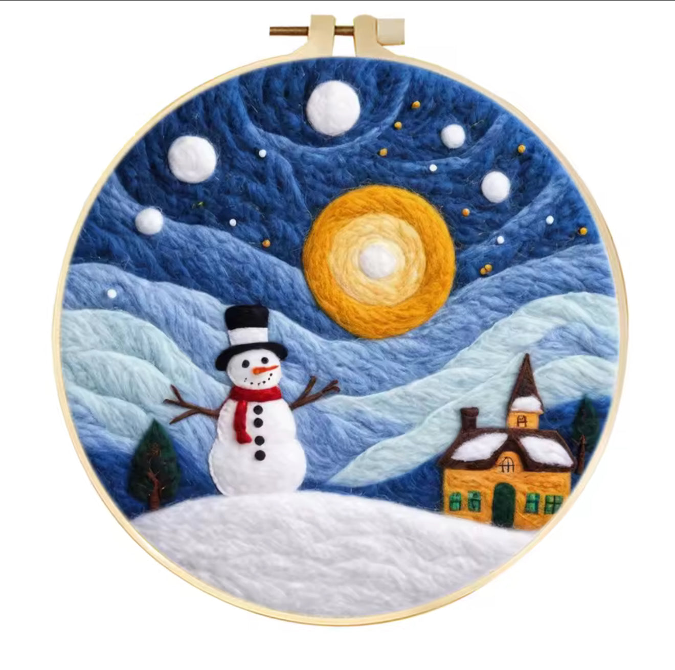 Christmas Needle Felting Hoop Art – Handmade Wool Christmas Decor – Santa, Snowman & Winter Scenes