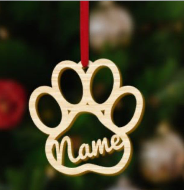Personalised Pet Paw Christmas Decoration | Memorial Angel Bauble | Custom Wooden Dog or Cat Ornament