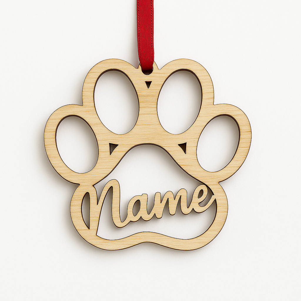 Personalised Pet Paw Christmas Decoration | Memorial Angel Bauble | Custom Wooden Dog or Cat Ornament