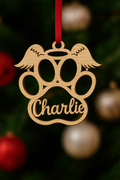 Personalised Pet Paw Christmas Decoration | Memorial Angel Bauble | Custom Wooden Dog or Cat Ornament