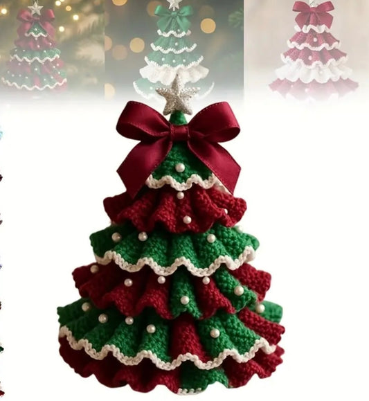 DIY Crochet Christmas Tree Kit – Handmade Holiday Decoration Craft Kit with Pattern, Yarn & Embellishments