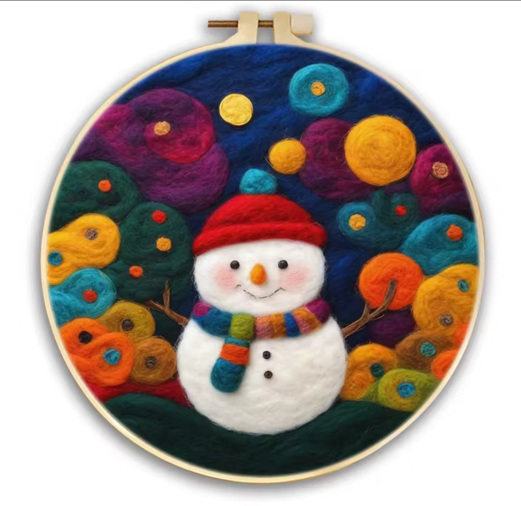 Christmas Needle Felting Hoop Art – Handmade Wool Christmas Decor – Santa, Snowman & Winter Scenes