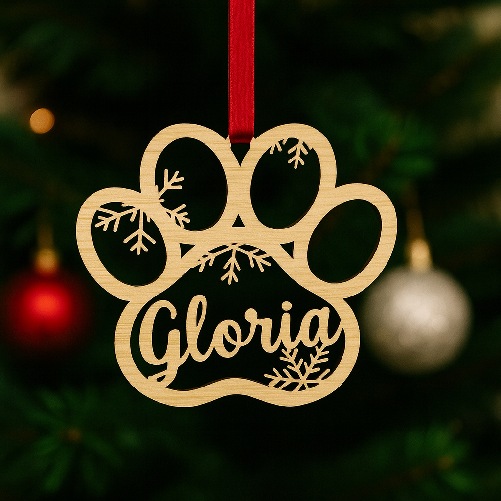 Personalised Pet Paw Christmas Decoration | Memorial Angel Bauble | Custom Wooden Dog or Cat Ornament