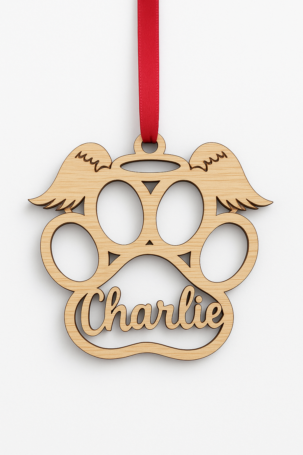 Personalised Pet Paw Christmas Decoration | Memorial Angel Bauble | Custom Wooden Dog or Cat Ornament