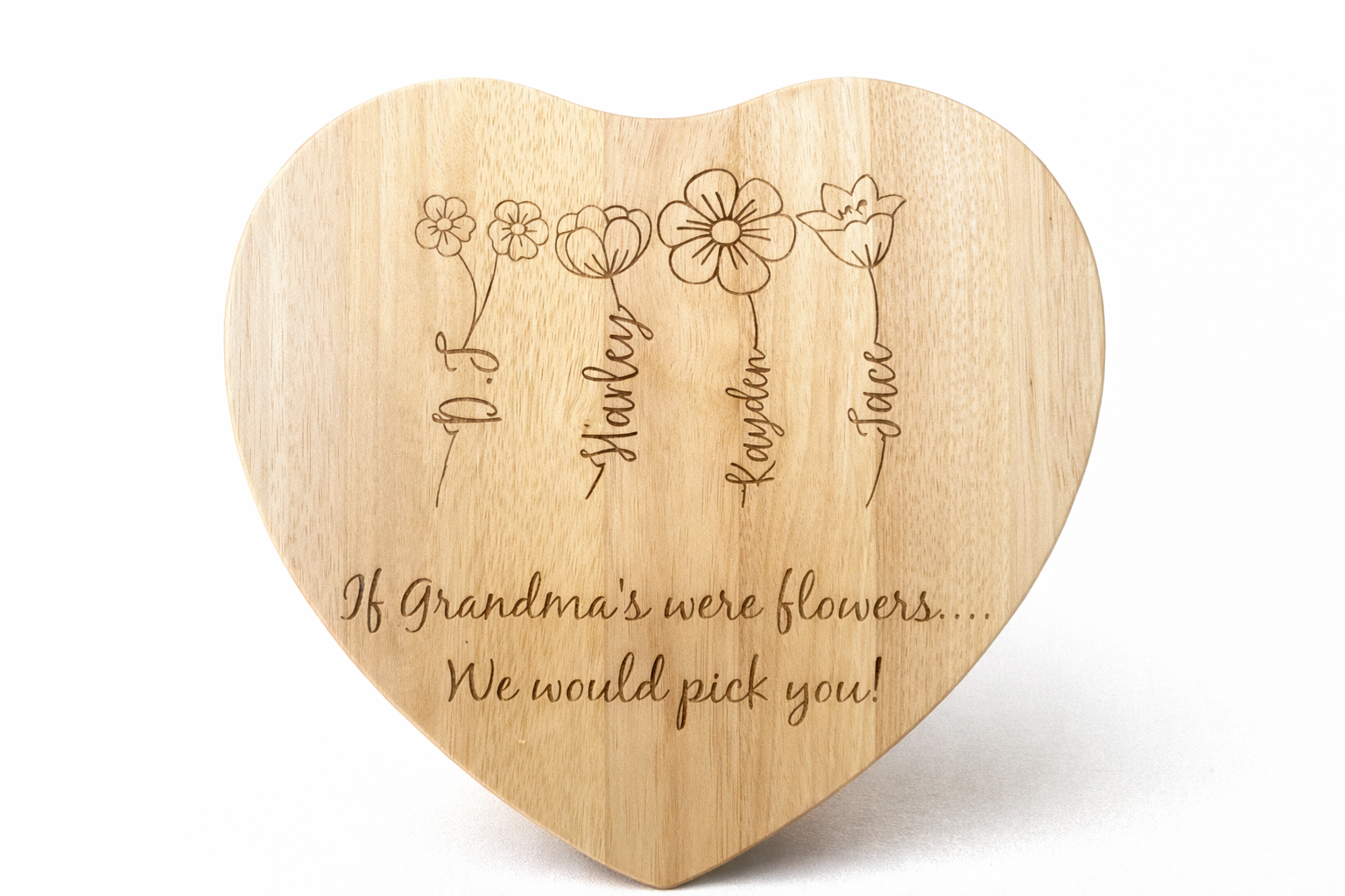 Personalised “If Grandmas Were Flowers” Wooden Heart chopping board