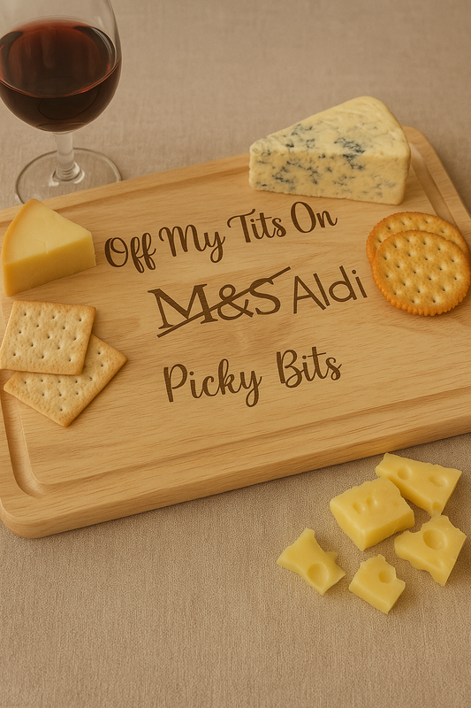 Funny Personalised Chopping Board | “Off My Tits On ALDI Picky Bits” Cheese Board | Gift for Her | Wine & Nibbles Night Board | Handmade Wooden Board