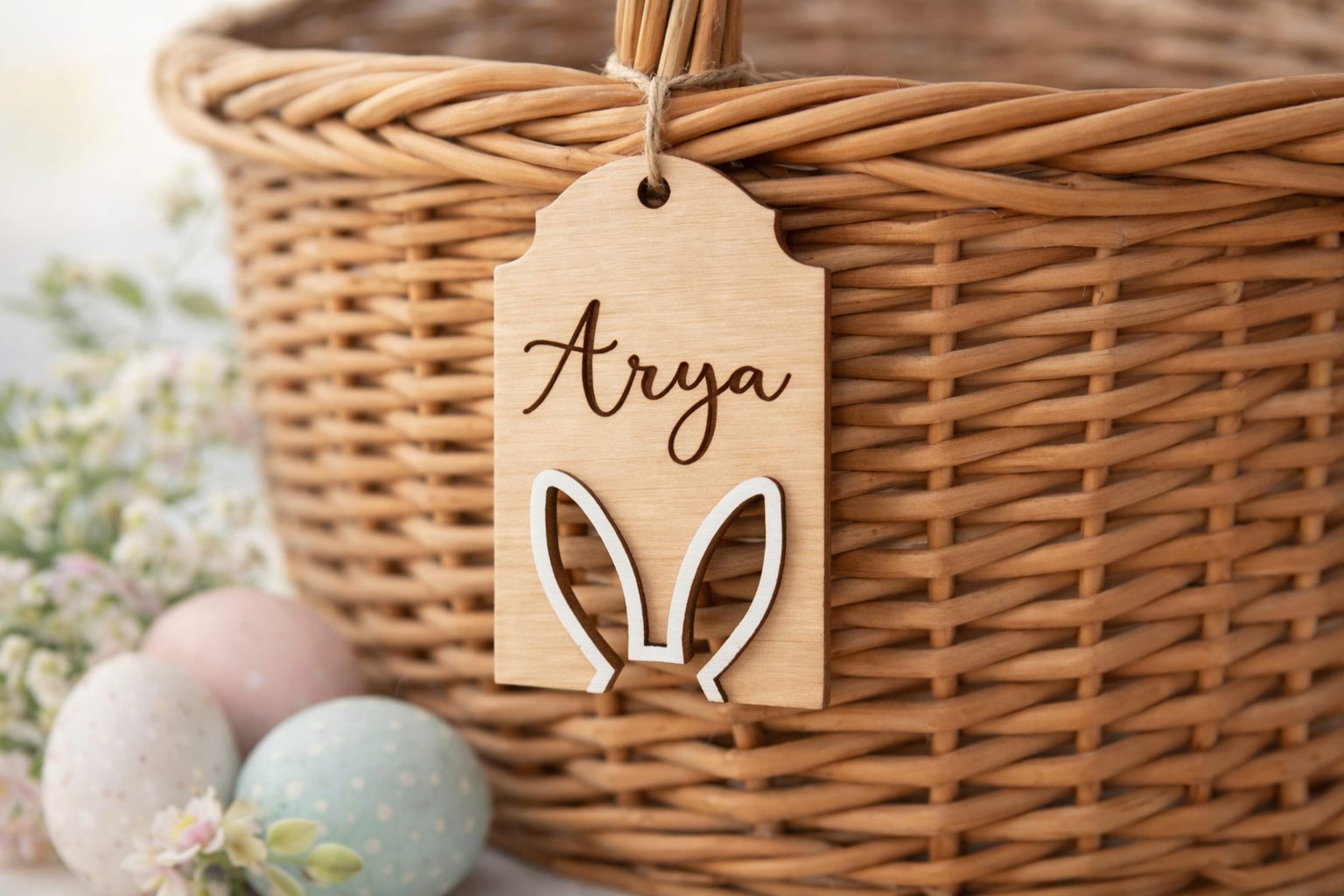 Personalised Easter Basket Tag | Wooden Bunny Name Tag | Custom Easter Gift Tag | Reusable Basket Decoration | Easter Place Setting