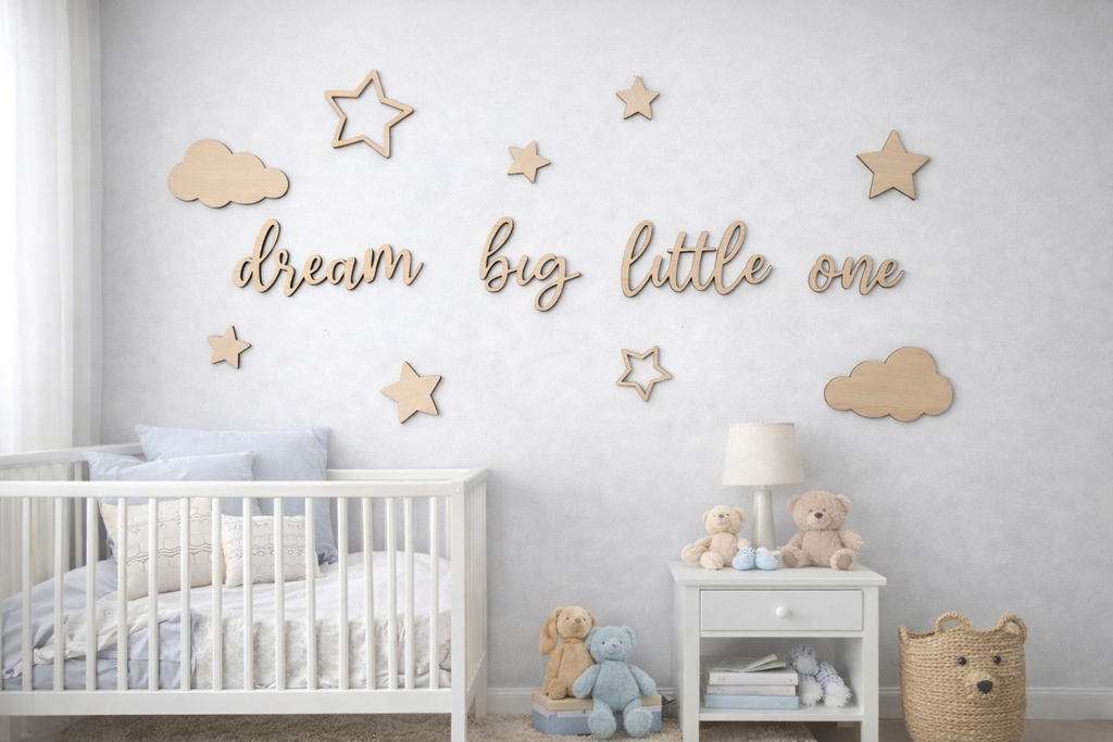 Dream Big Little One Wooden Wall Quote – Nursery Wall Decor Set