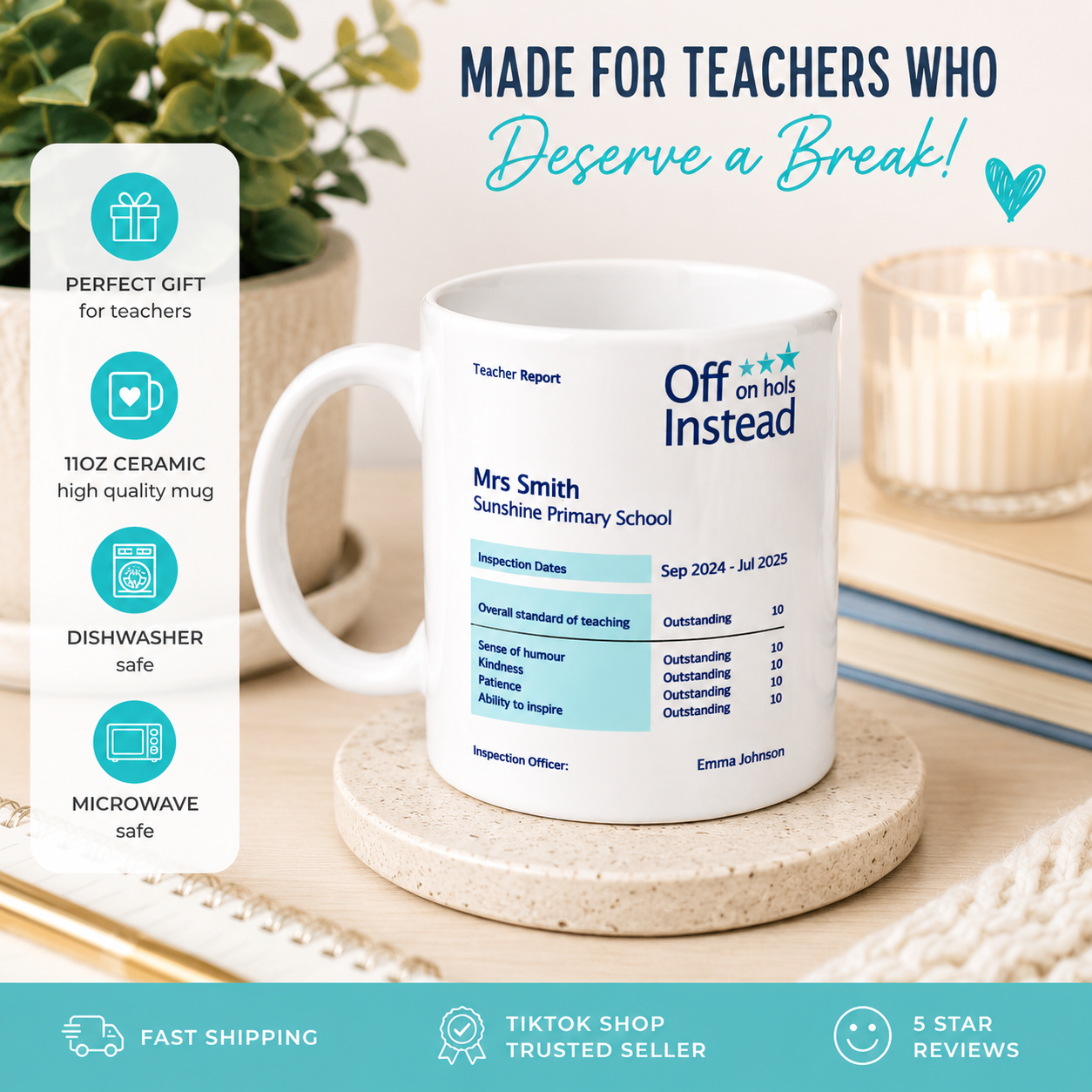 Personalised Teacher Report Mug | Custom Teacher Appreciation Gift | End of Term Thank You Mug | Teacher Leaving Present