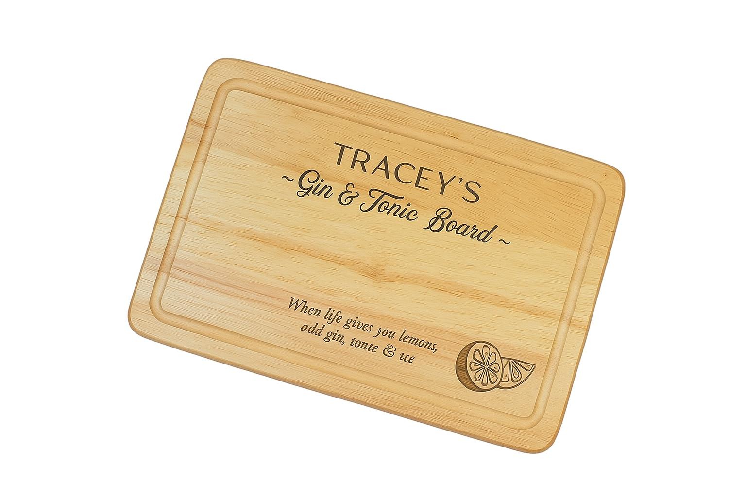 Personalised Gin & Tonic Chopping Board – Custom Name Engraved Wooden Serving Board