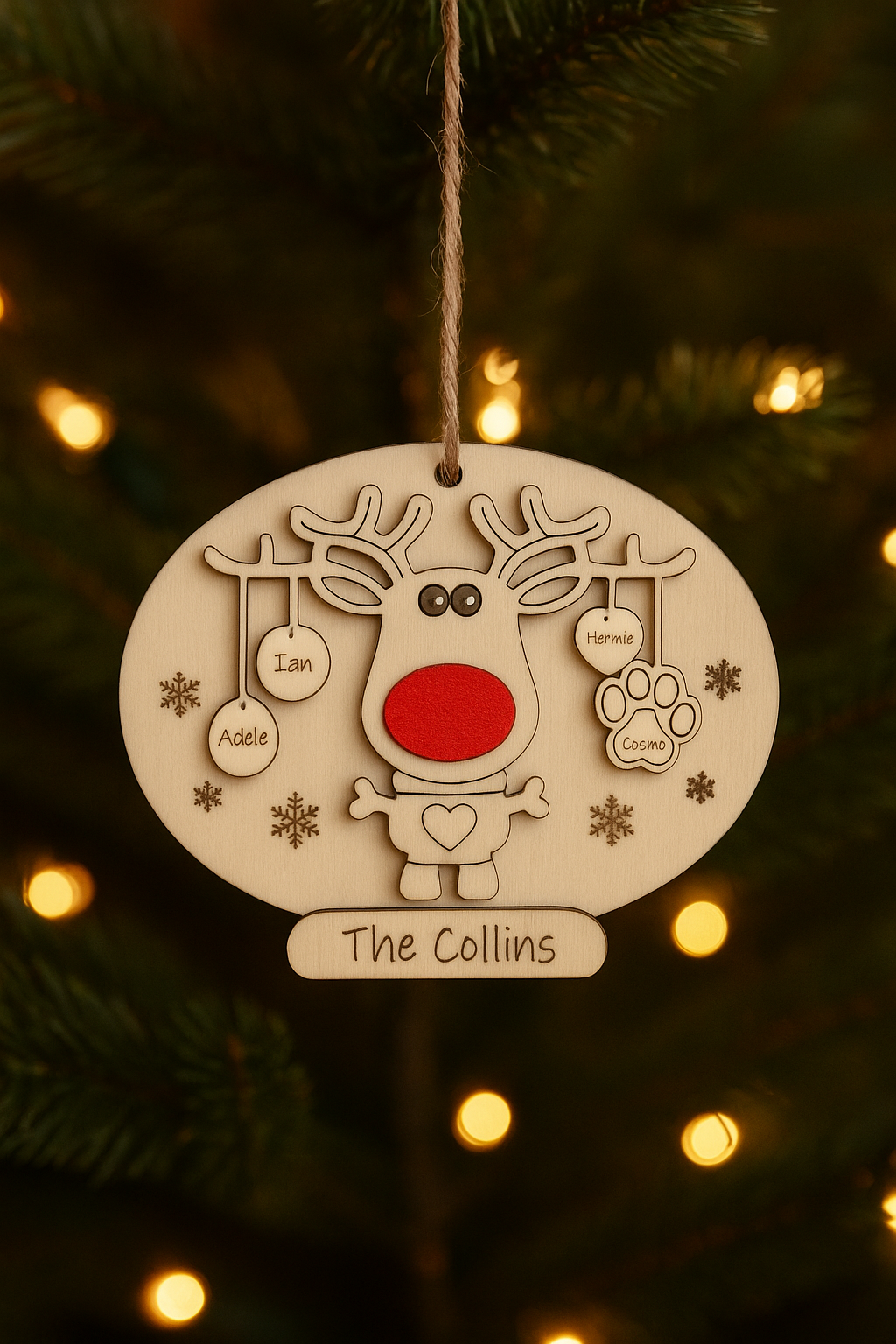 Personalised Family & Pet Christmas Baubles | Custom Wooden Tree Decorations | Engraved Family Name Ornaments | Handmade Gift Keepsake