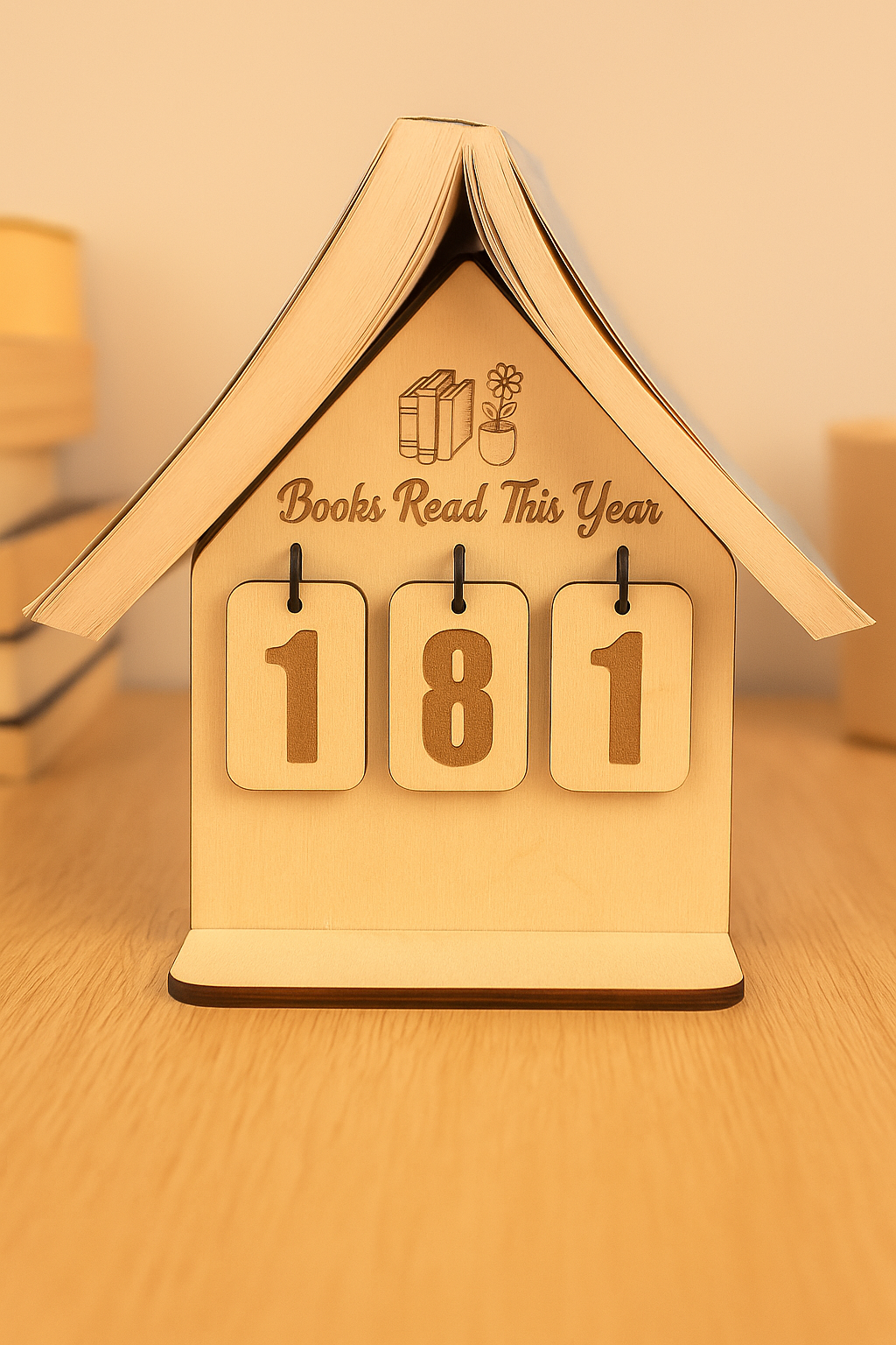 📚 Wooden Book Tracker & Stand | “Books Read This Year” Counter | Flat Pack Gift | Reading Challenge Display | Book Lover Decor |