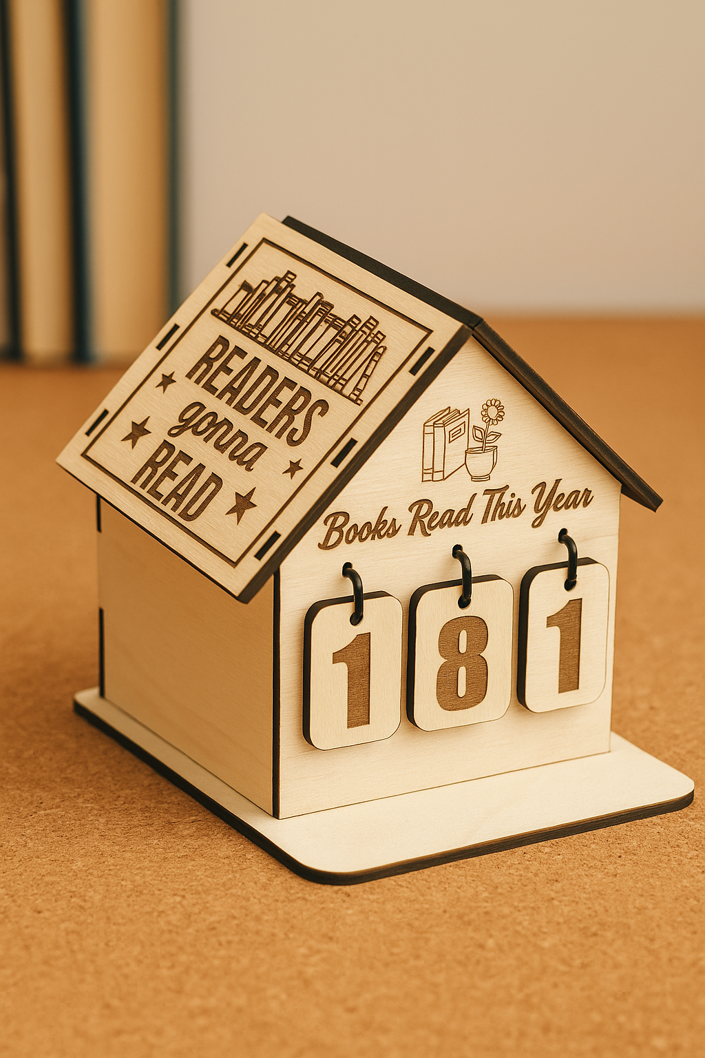 📚 Wooden Book Tracker & Stand | “Books Read This Year” Counter | Flat Pack Gift | Reading Challenge Display | Book Lover Decor |