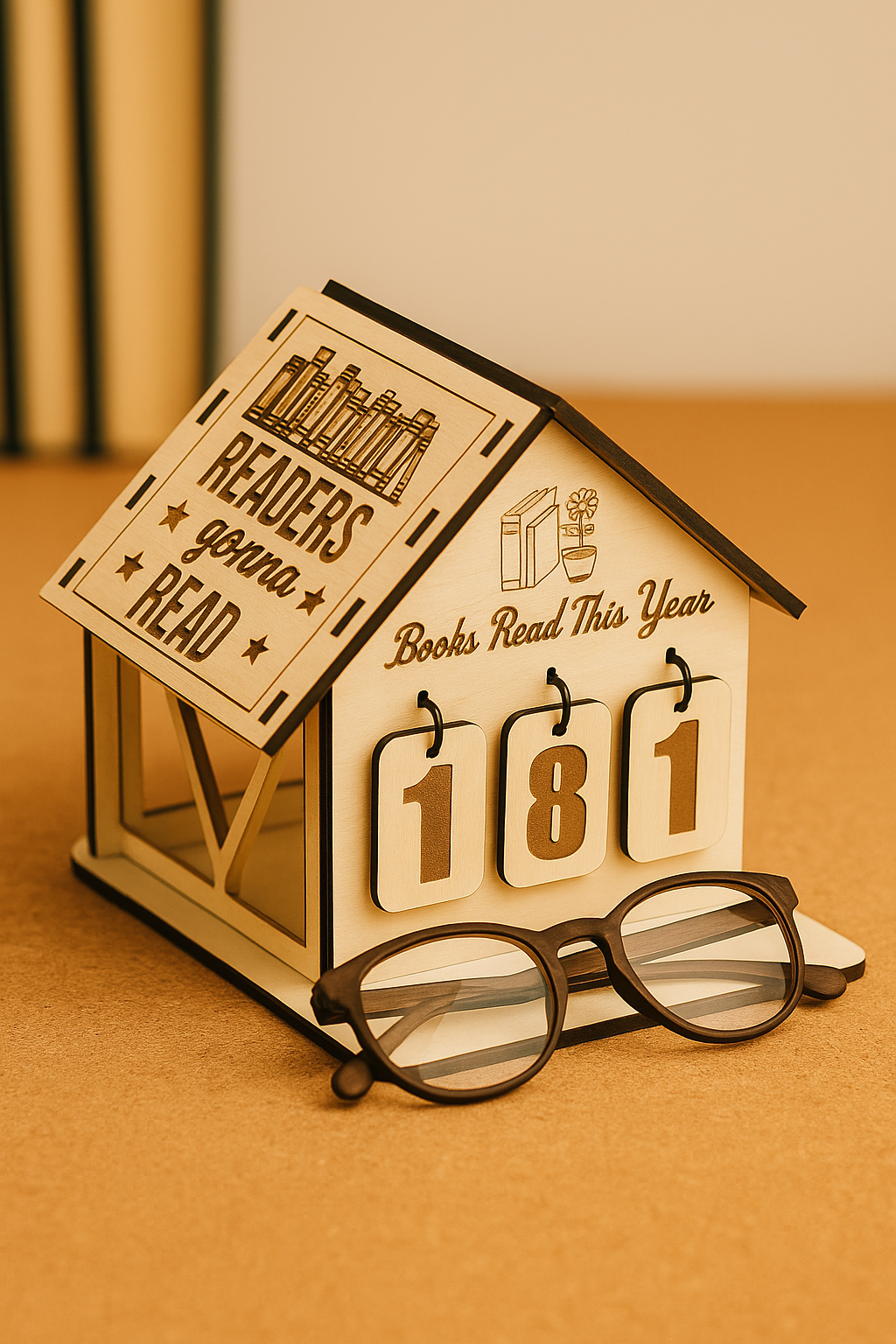 📚 Wooden Book Tracker & Stand | “Books Read This Year” Counter | Flat Pack Gift | Reading Challenge Display | Book Lover Decor |