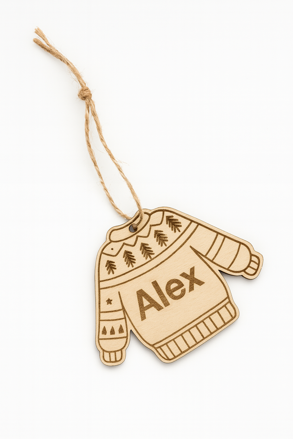 Personalised Wooden Christmas Jumper Ornament – Custom Name Engraved Decoration