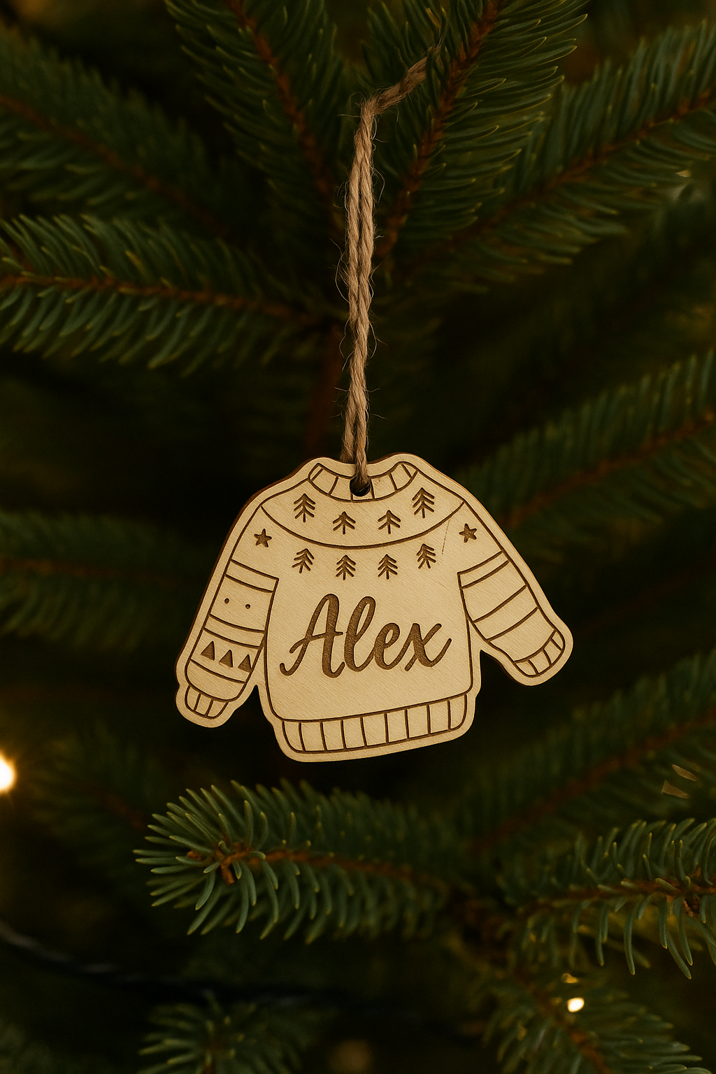 Personalised Wooden Christmas Jumper Ornament – Custom Name Engraved Decoration