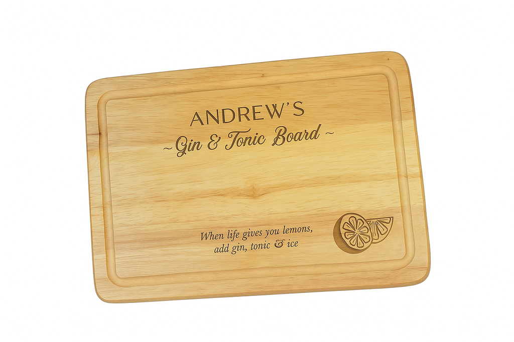 Personalised Gin & Tonic Chopping Board – Custom Name Engraved Wooden Serving Board