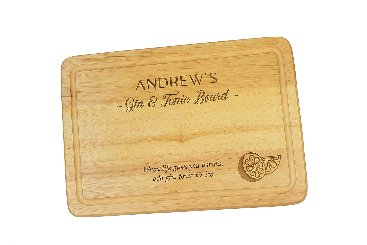 Personalised Gin & Tonic Chopping Board – Custom Name Engraved Wooden Serving Board
