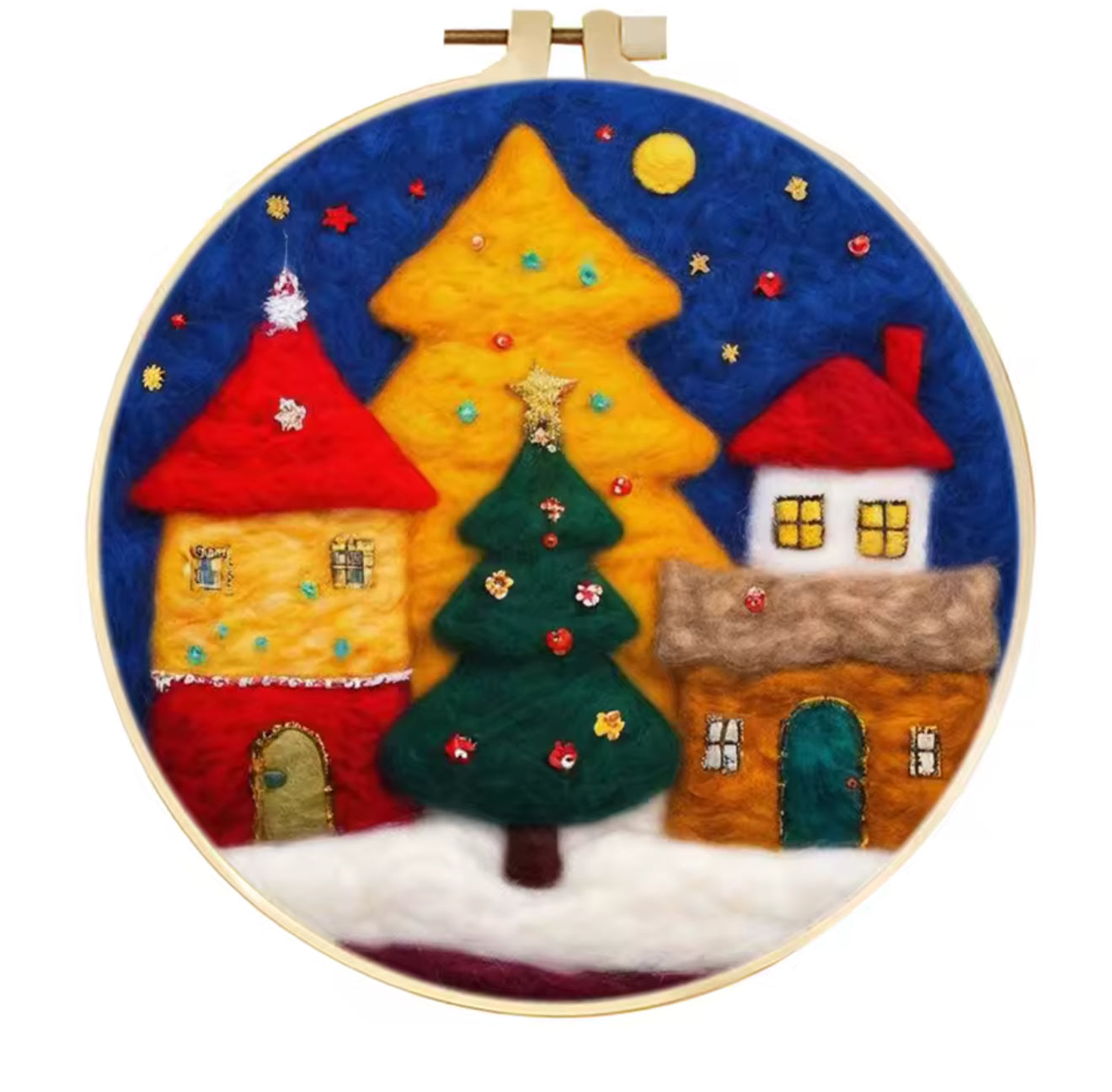 Christmas Needle Felting Hoop Art – Handmade Wool Christmas Decor – Santa, Snowman & Winter Scenes