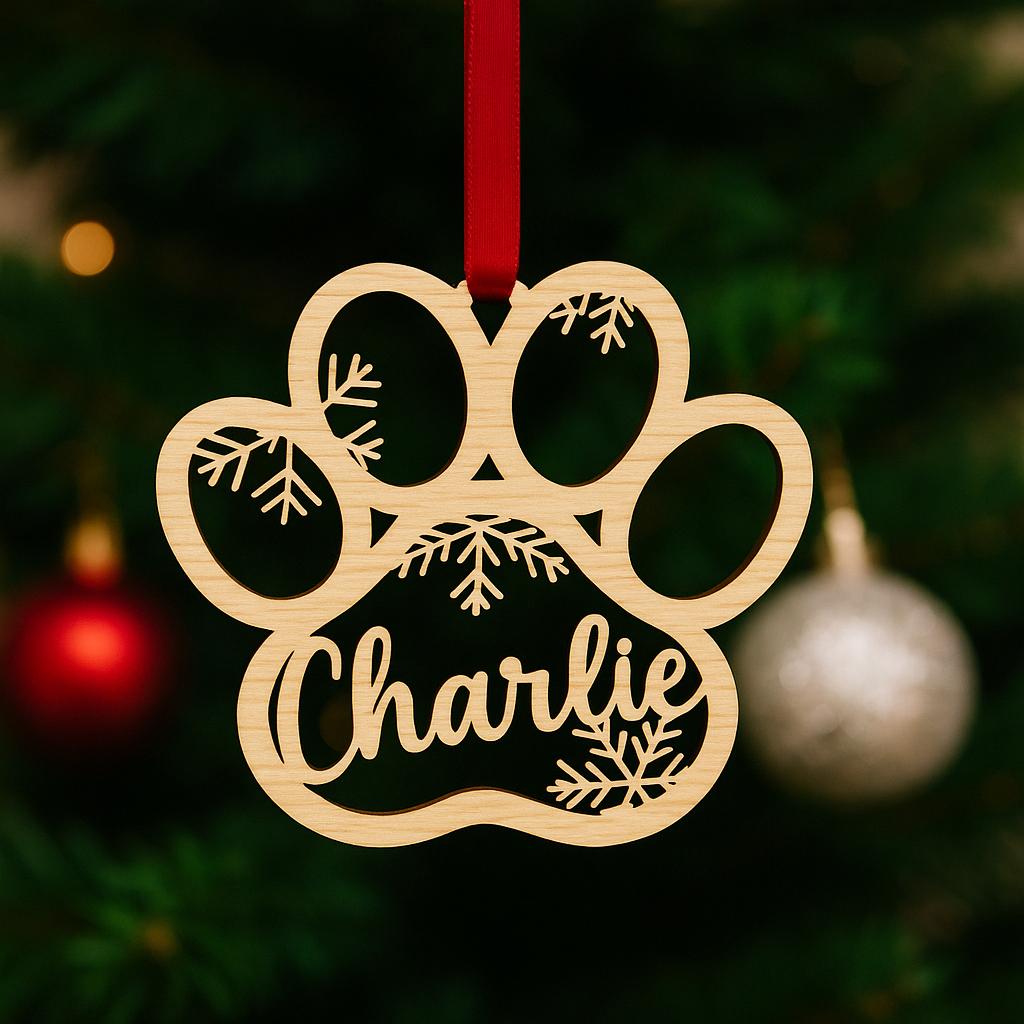 Personalised Pet Paw Christmas Decoration | Memorial Angel Bauble | Custom Wooden Dog or Cat Ornament