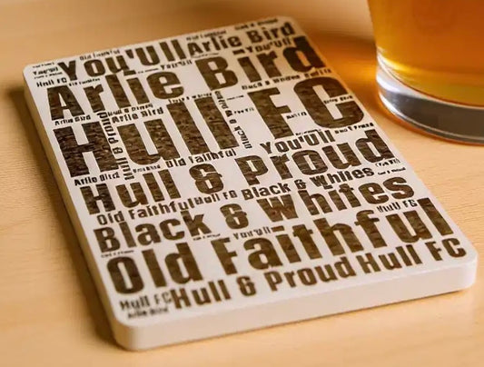 Hull FC Engraved Wooden Coaster | Rugby League Gift | Black & Whites