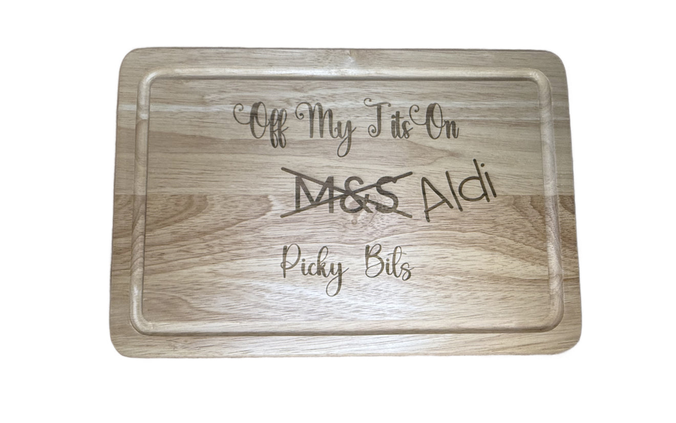 Funny Personalised Chopping Board | “Off My Tits On ALDI Picky Bits” Cheese Board | Gift for Her | Wine & Nibbles Night Board | Handmade Wooden Board