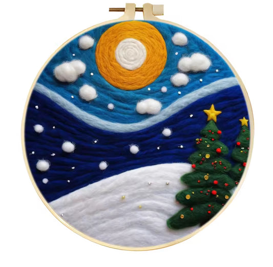 Christmas Needle Felting Hoop Art – Handmade Wool Christmas Decor – Santa, Snowman & Winter Scenes