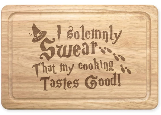 Funny Wizard-Themed Chopping Board – “I Solemnly Swear That My Cooking Tastes Good!”