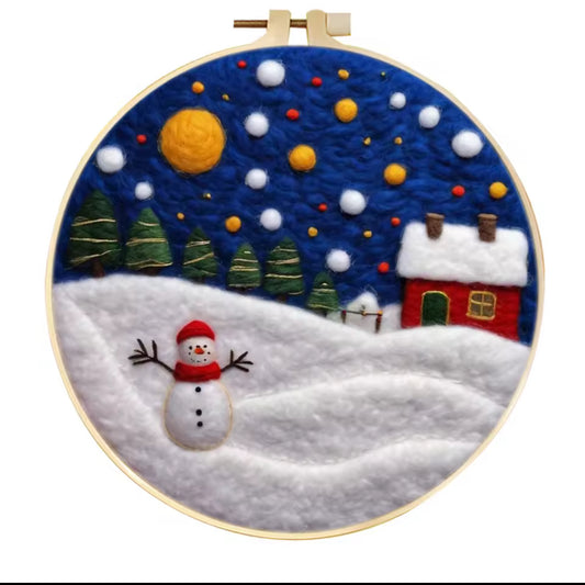 Christmas Needle Felting Hoop Art – Handmade Wool Christmas Decor – Santa, Snowman & Winter Scenes