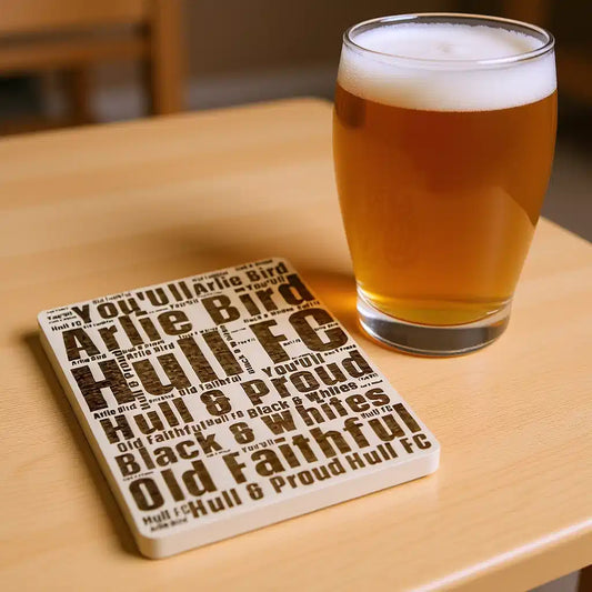 Hull FC Engraved Wooden Coaster | Rugby League Gift | Black & Whites
