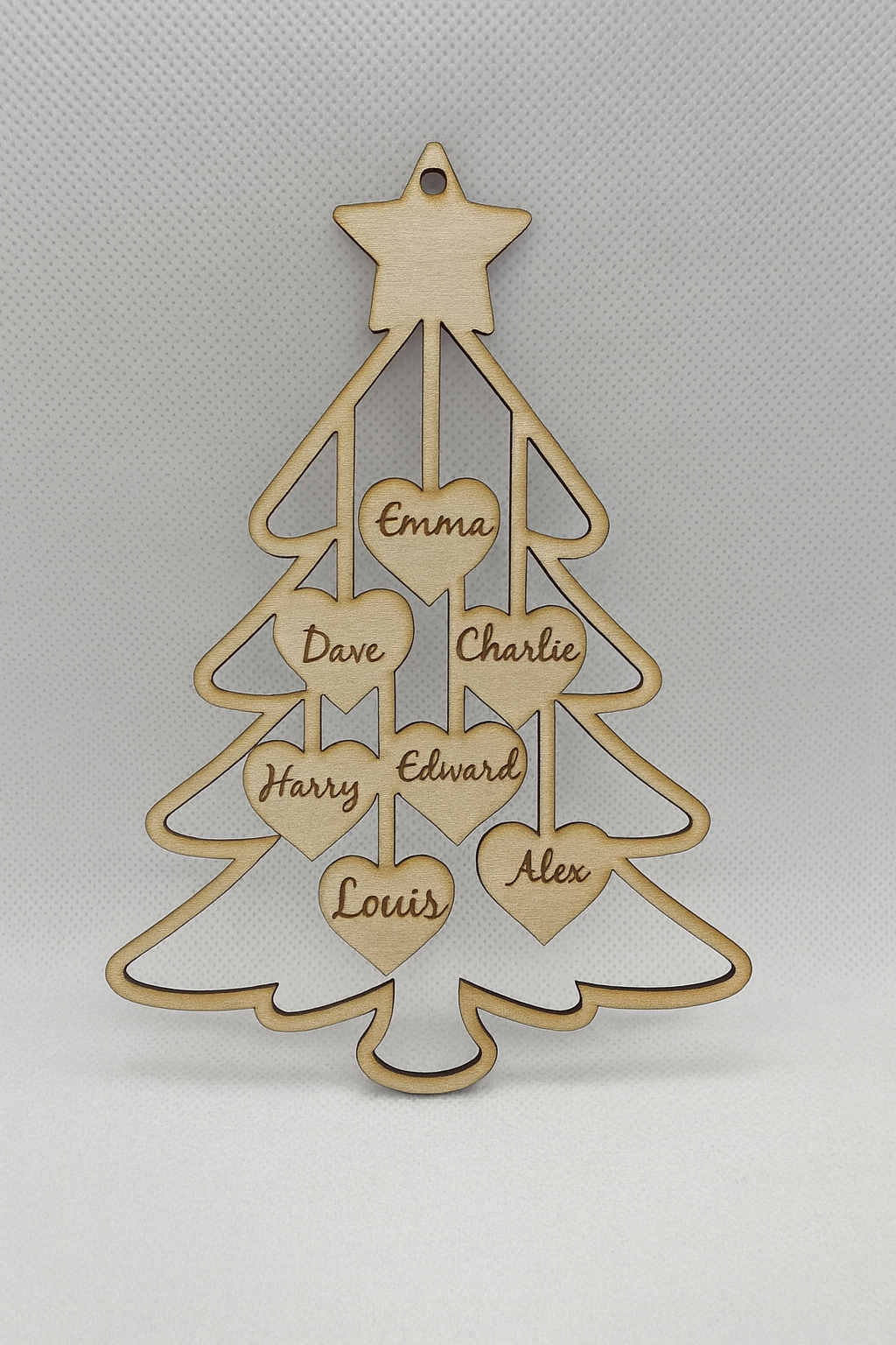 Personalised Wooden Family Christmas Tree Ornament – Custom Engraved Keepsake Decoration