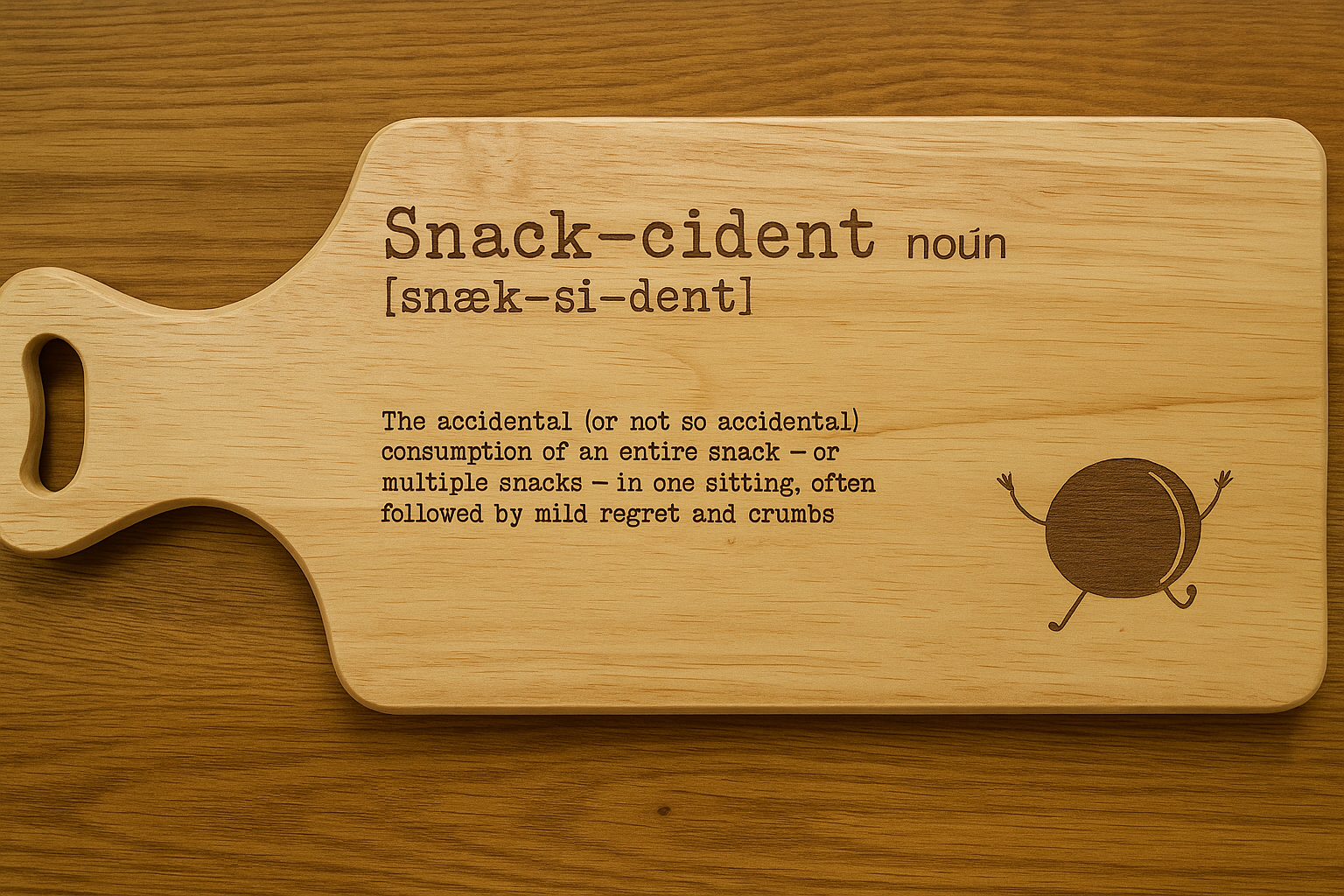 Snack-cident Definition Chopping Board | Funny Gift for Foodies | Wooden Kitchen Board