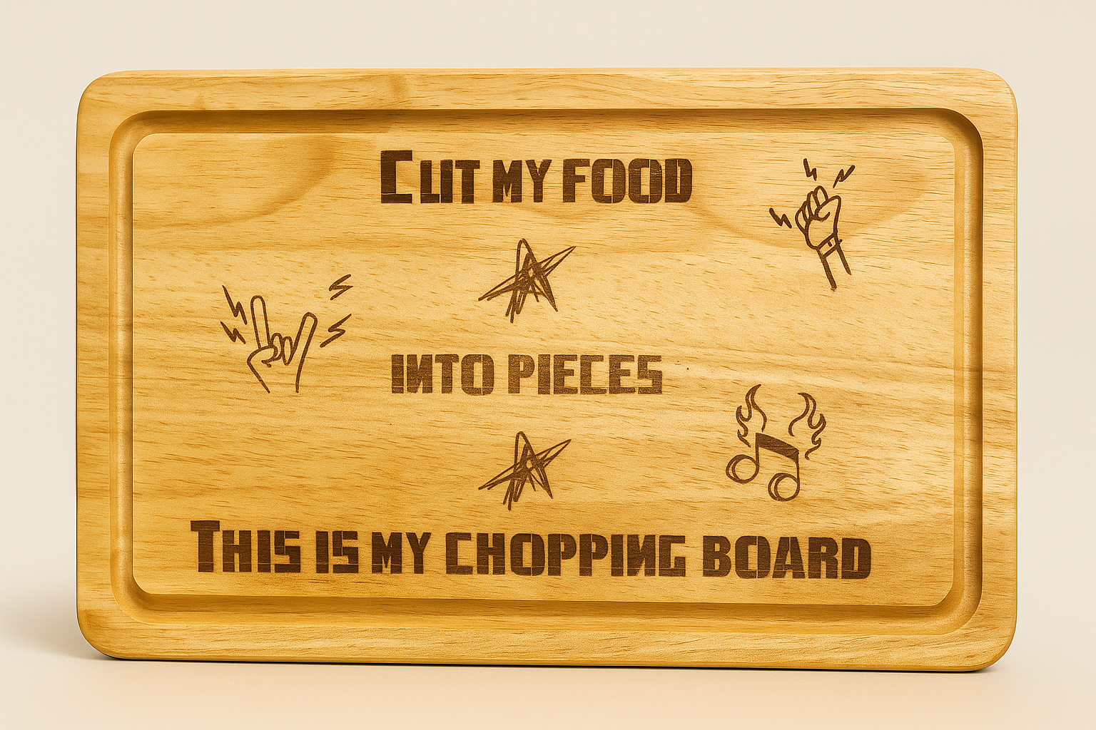 “Cut My Food Into Pieces” Funny Chopping Board – Rock Music Kitchen Gift | Engraved Wooden Board. Papa Roach