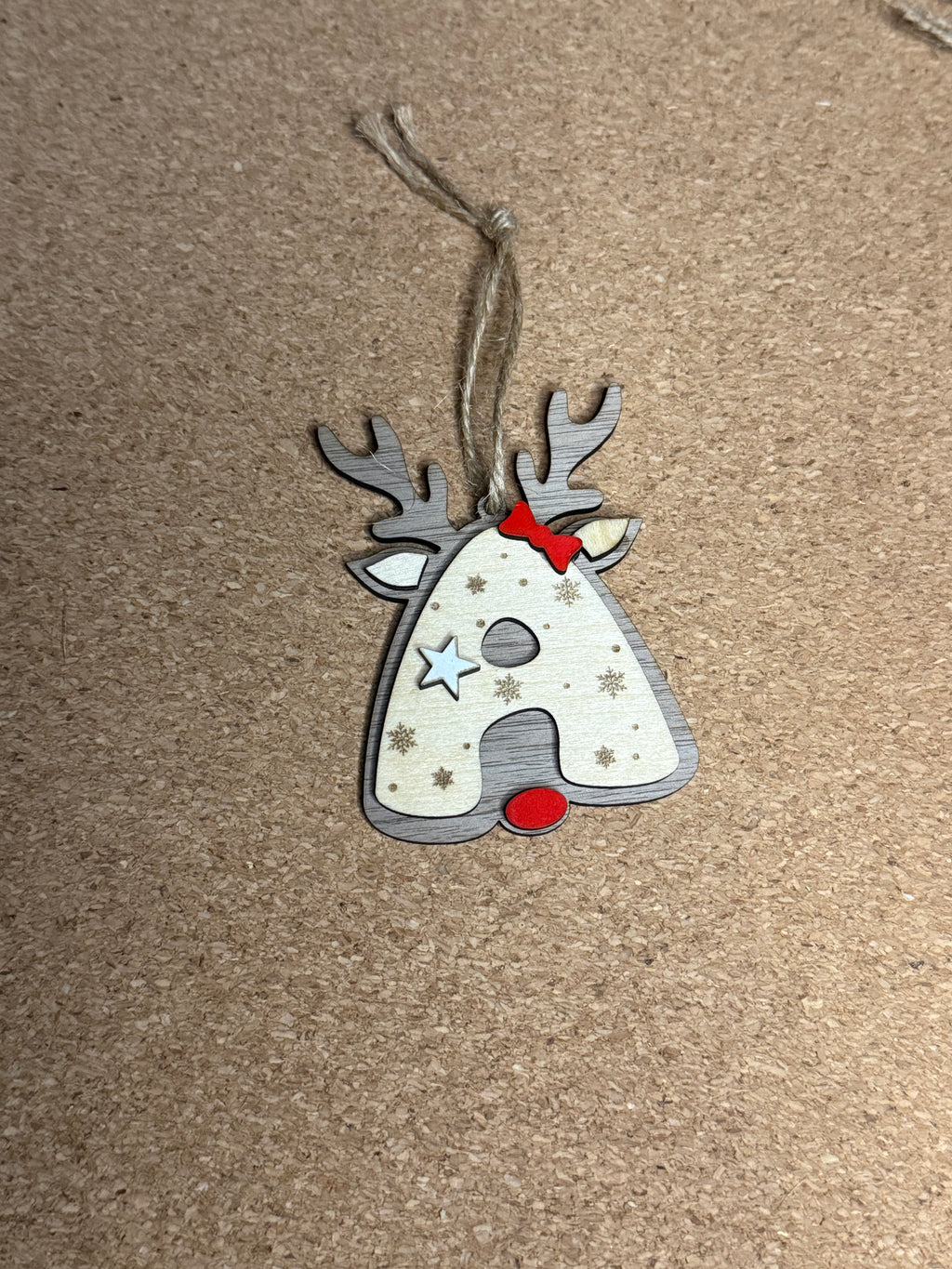 Personalised Reindeer Initial Christmas Decoration – Any Letter – Wooden Hanging Ornament