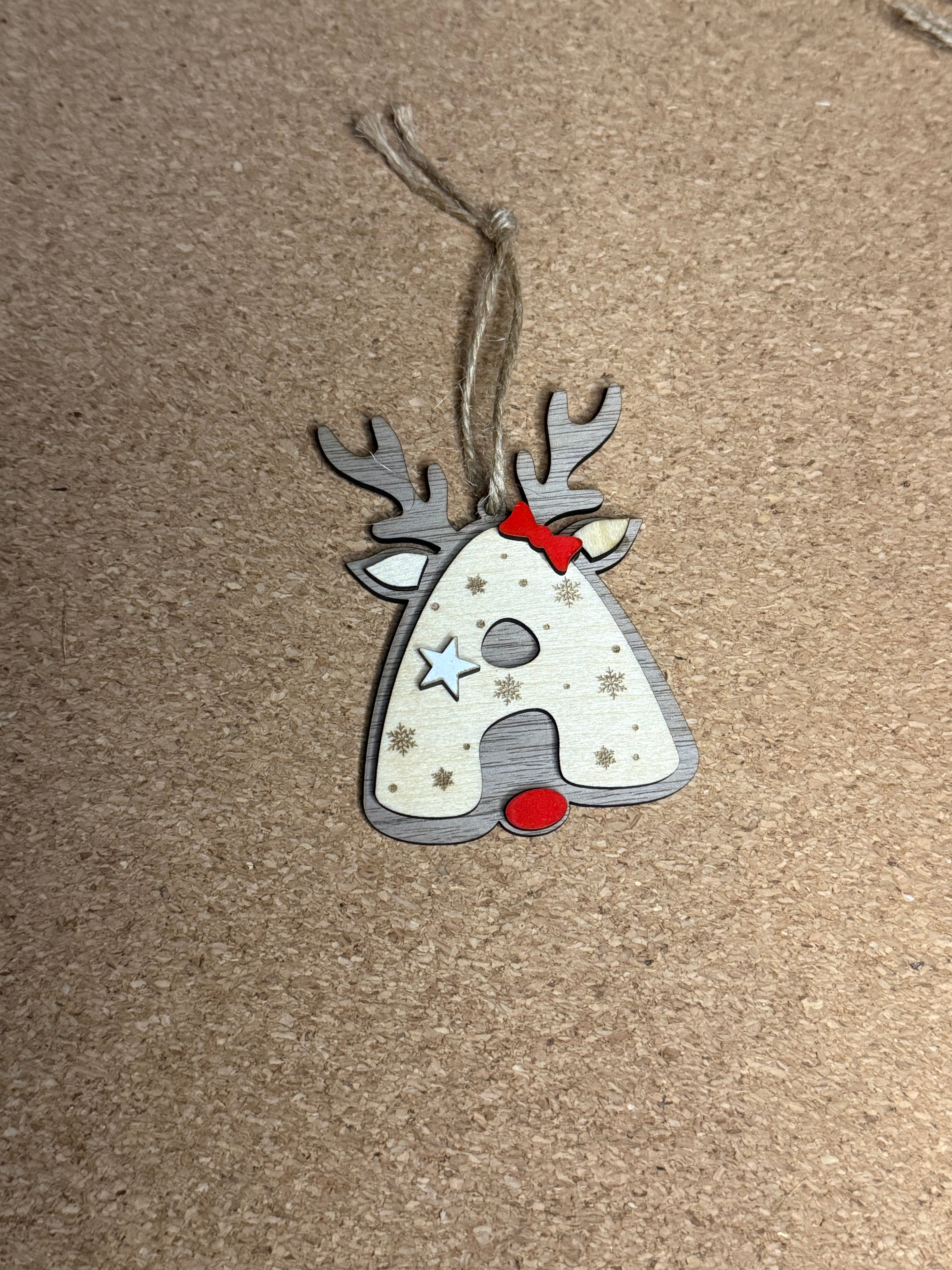 Personalised Reindeer Initial Christmas Decoration – Any Letter – Wooden Hanging Ornament