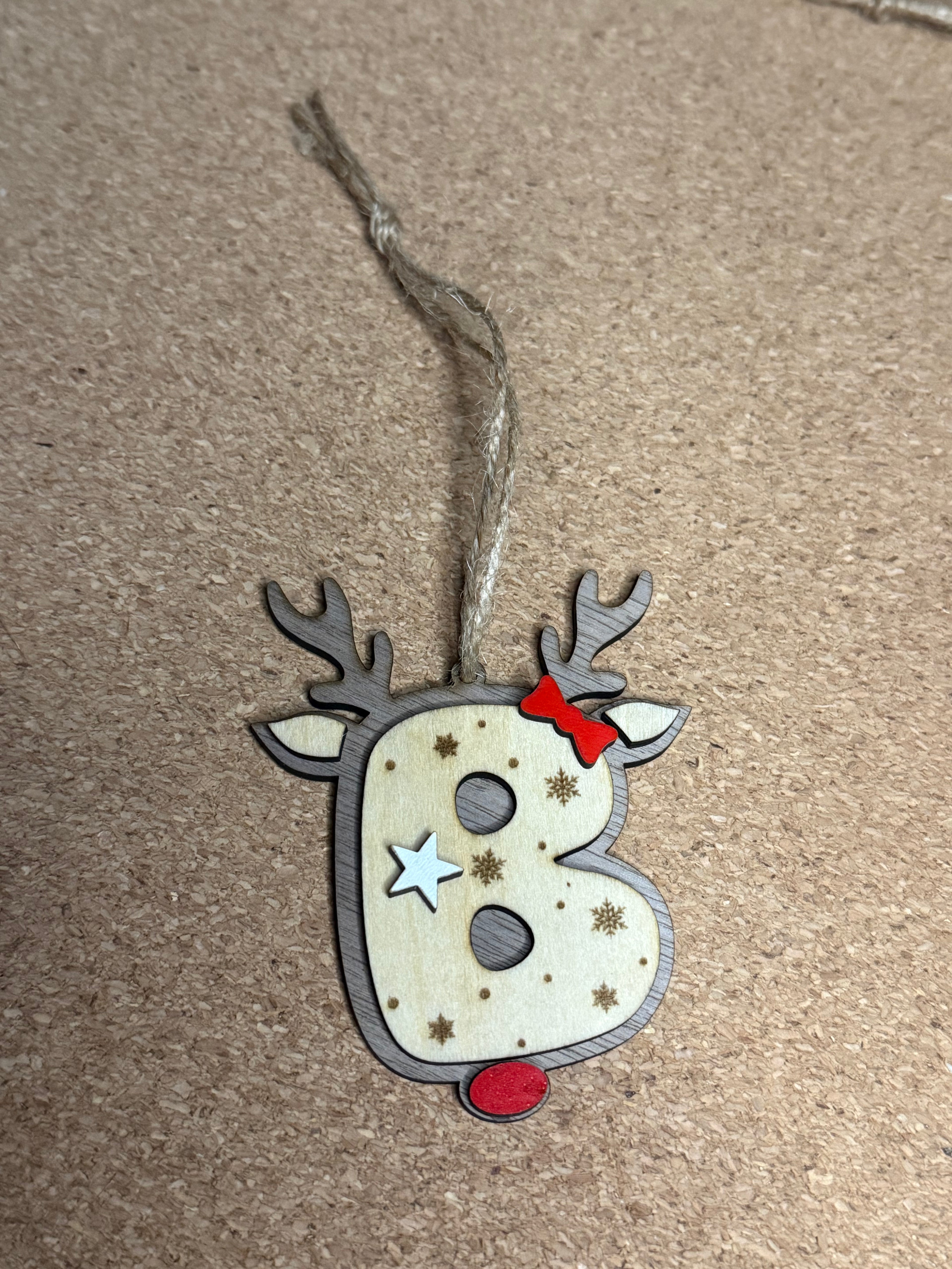 Personalised Reindeer Initial Christmas Decoration – Any Letter – Wooden Hanging Ornament