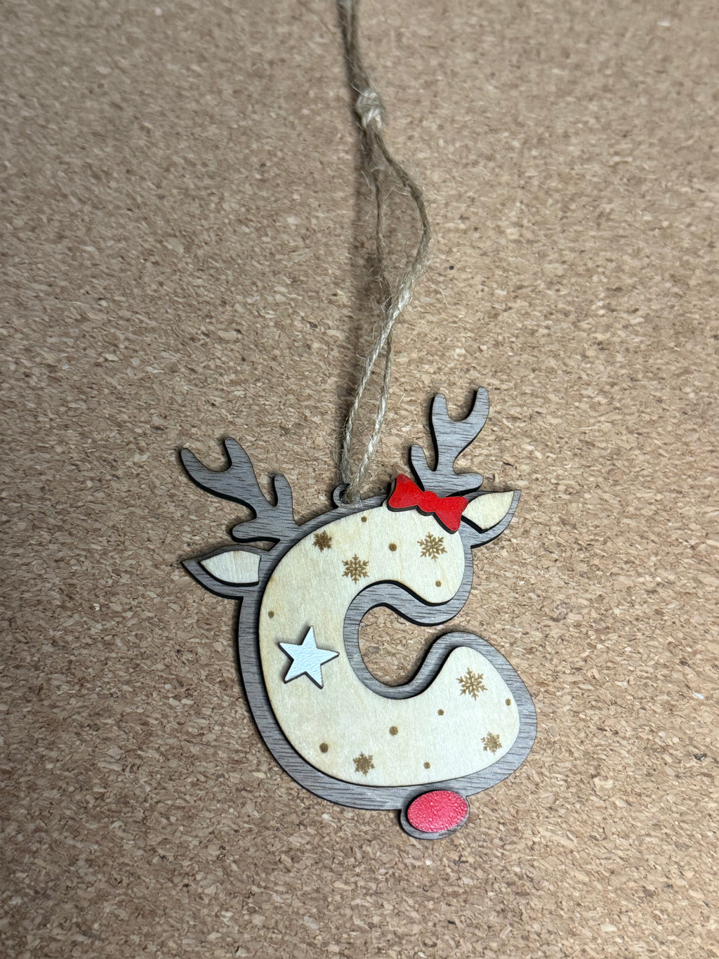 Personalised Reindeer Initial Christmas Decoration – Any Letter – Wooden Hanging Ornament