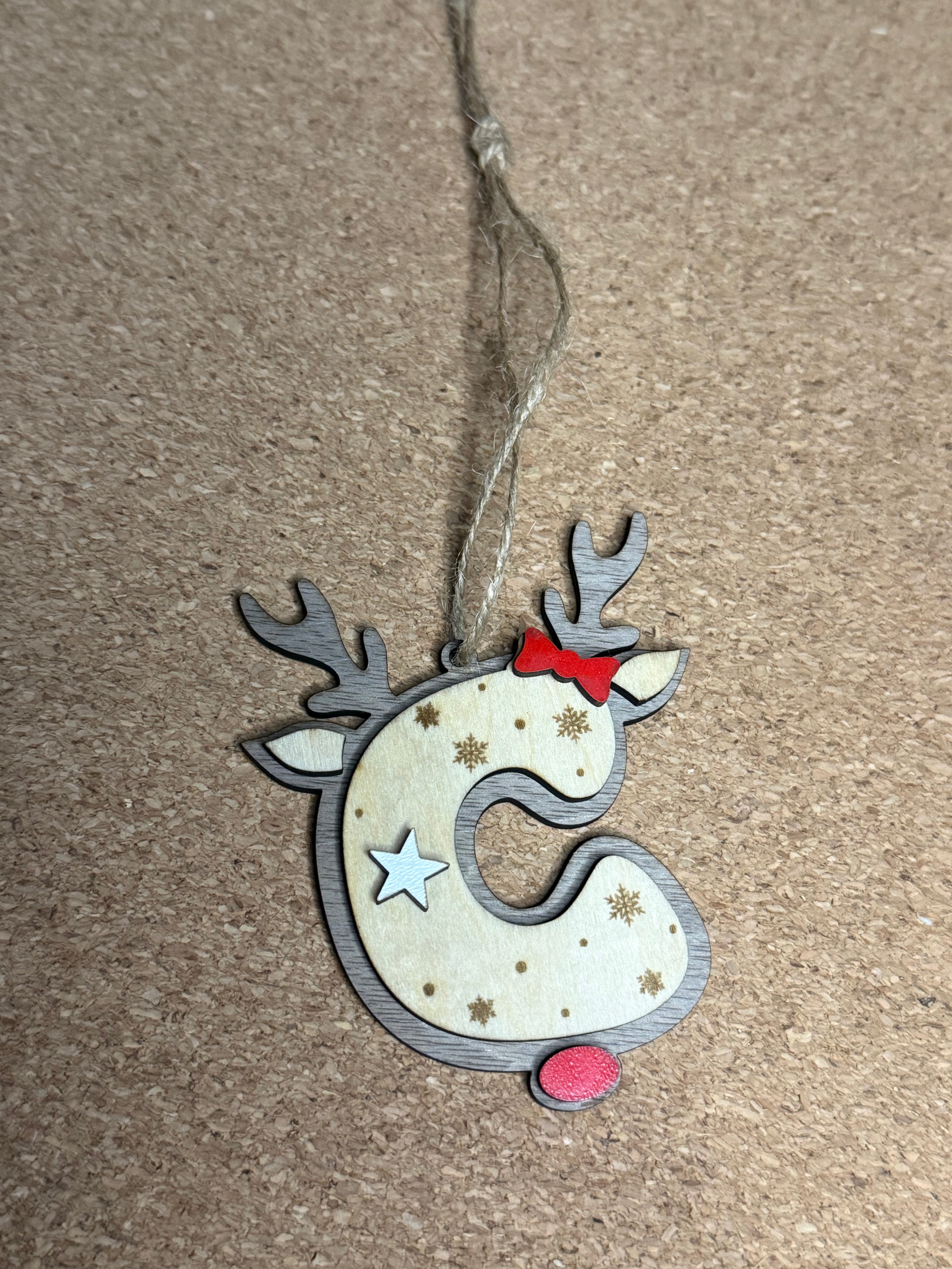Personalised Reindeer Initial Christmas Decoration – Any Letter – Wooden Hanging Ornament