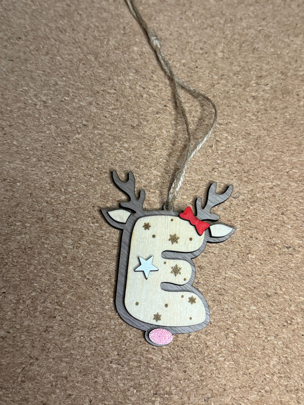 Personalised Reindeer Initial Christmas Decoration – Any Letter – Wooden Hanging Ornament