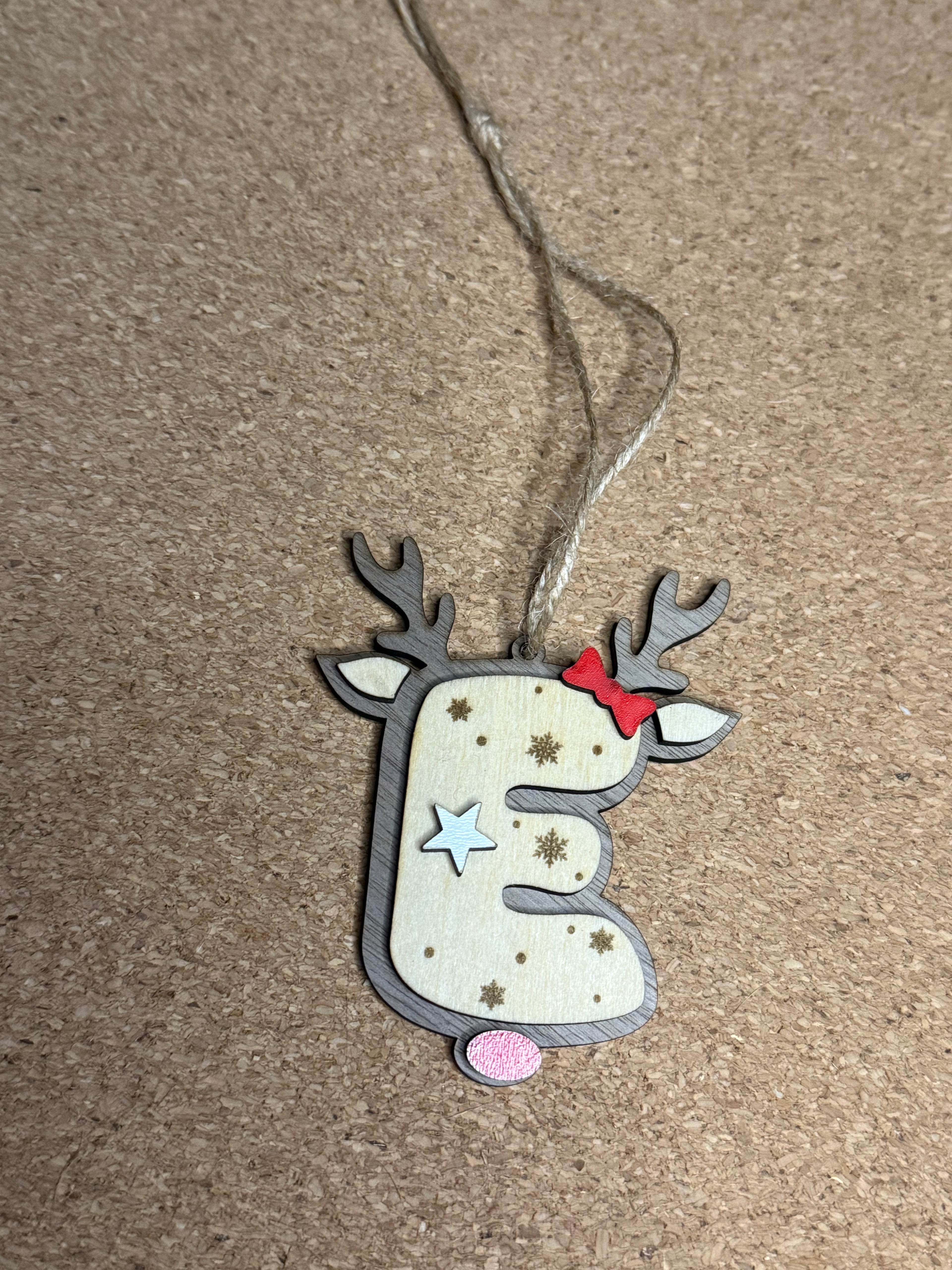 Personalised Reindeer Initial Christmas Decoration – Any Letter – Wooden Hanging Ornament