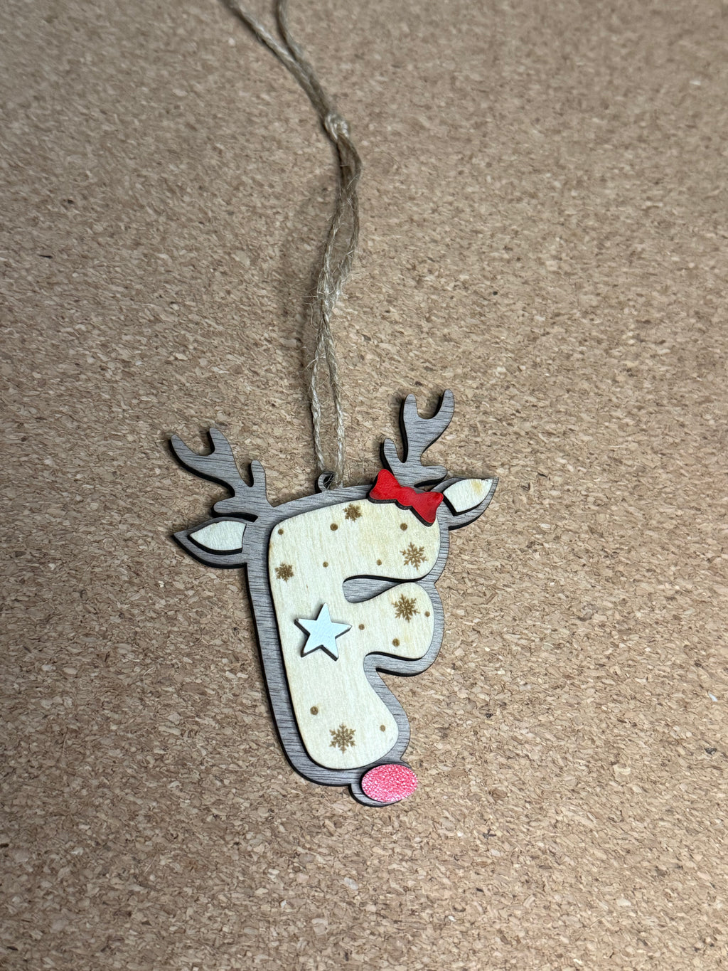 Personalised Reindeer Initial Christmas Decoration – Any Letter – Wooden Hanging Ornament